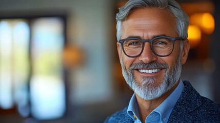 Smiling mature man with glasses.