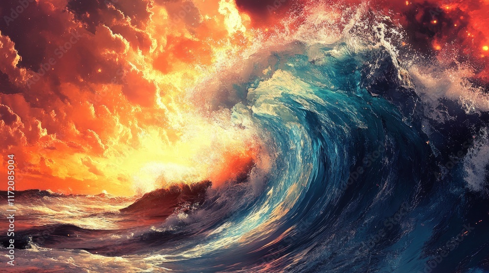 Poster a surreal visualization of magnetic energy and gravity colliding, creating intense waves and vivid c