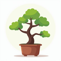 Obraz premium Cartoon Bonsai Tree in Pot, Nature Illustration - Minimalist design