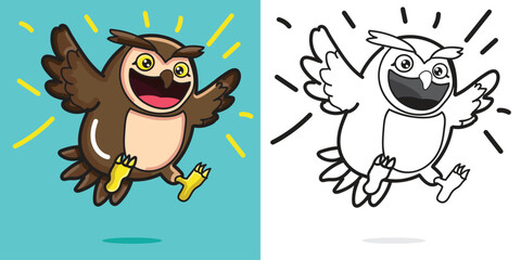 a Cute Flying Cartoon Owl good for Design Element or Coloring Book Element