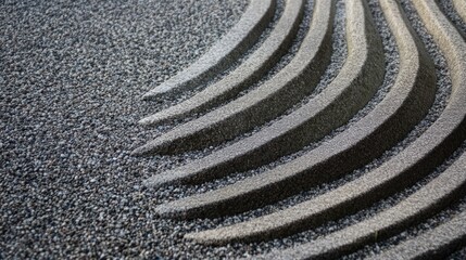 Naklejka premium Abstract patterns in gravel, resembling waves or ripples, often found in Zen gardens.