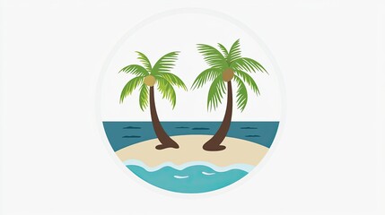 A serene beach scene featuring two palm trees beside the ocean.