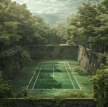 a weird surrealist tennis court.