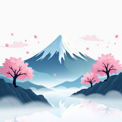 Mount Fuji Cherry Blossom Spring Japan - Minimalist illustration