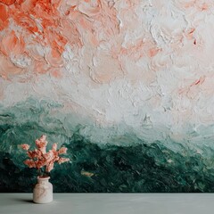 Fototapeta premium Pastel Abstract Painting Background with Flowers in Vase Modern Home Decor