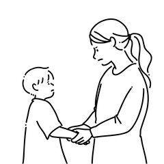 男の子の手を握って注意している女性＿白黒