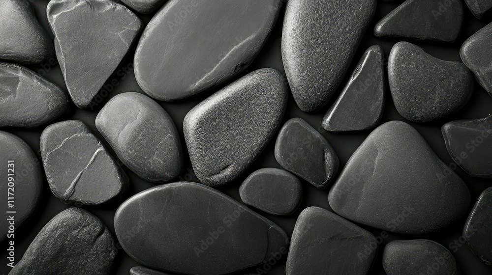 Poster abstract black geometric stones and rocks arranged in a modern pattern, creating a bold and minimali