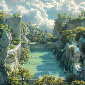 a weird surrealist tennis court.