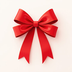 Red Gift Bow, Festive Ribbon, 3D Render - Minimalism