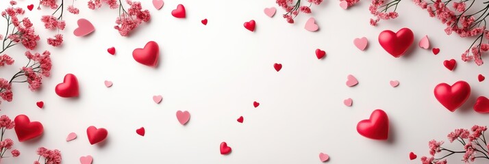 Delicate hearts soar around a vibrant tree adorned with blooming pink flowers, symbolizing love and affection for Valentine's Day.