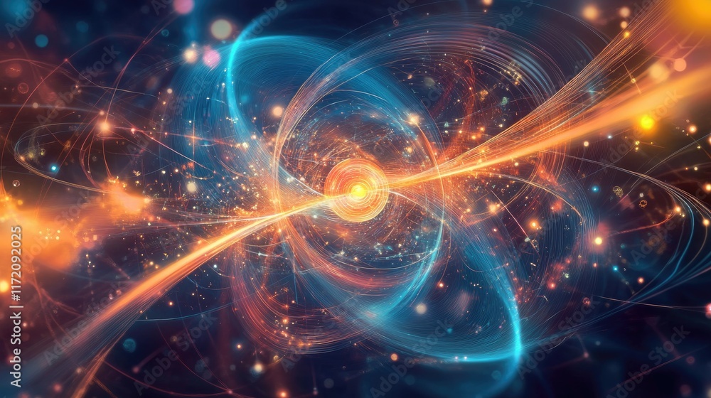 Aufkleber abstract representation of gravity pulling particles into a vortex, surrounded by geometric vibratio