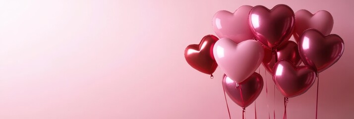 A vibrant display of pink and red heart-shaped balloons, perfect for celebrating love on Valentine's Day, creating a festive and romantic atmosphere.