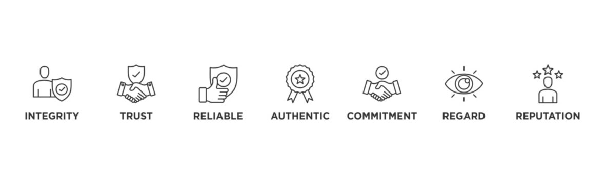 Credibility banner web icon vector illustration concept with icon of integrity, trust, reliable, authentic, commitment, regard, and reputation