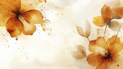 Luxury golden floral designs with organic watercolor layers in warm earth tones 