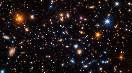 Fototapeta premium Bright starry night sky with scattered sparkling stars in deep space