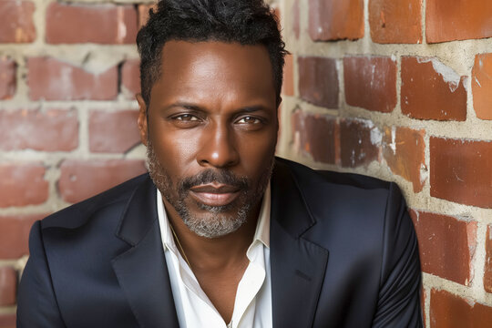 Mature man in suit against brick wall