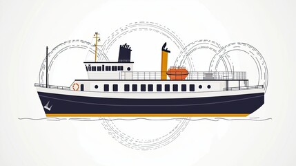 Obraz premium Illustration of a stylized boat with waves and musical notes, symbolizing travel and leisure.