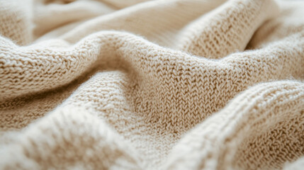 Cozy woolen fabric in a warm neutral tone, detailed knit pattern