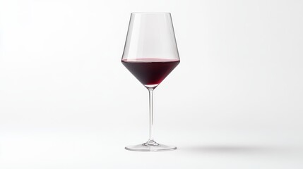 89.Isolated glass of red wine on a clean white background, filled with a dark, velvety wine; the deep red liquid creates a bold, contrasting effect, with soft highlights on the glass surface adding a