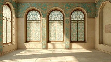 Obraz premium Elegant Interior with Arched Windows and Turquoise Decor