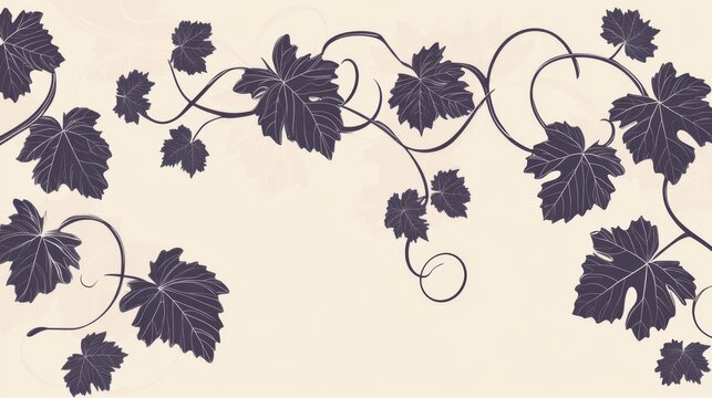61.Vector graphic of a stylized wine theme featuring elegantly twisting vine leaves, clean lines, and balanced composition; the leaves are arranged with a sense of flow and symmetry, evoking a sense