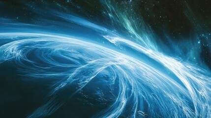 High-altitude view of auroras seen from space, wrapping around Earth, caused by magnetic field reactions