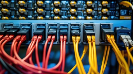 Fototapeta premium High-speed internet infrastructure featuring a mix of physical cables and wireless signal representations in a modern setting