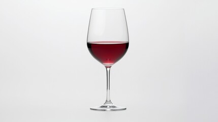 88.A simple, elegant red wine glass filled with wine on a white background, highlighting the vibrant red color and clarity of the wine; soft reflections on the glass add a refined touch, focusing