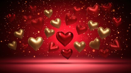 Obraz premium Red hearts float gracefully against a vibrant background, symbolizing love and affection, perfect for celebrating Valentine's Day.