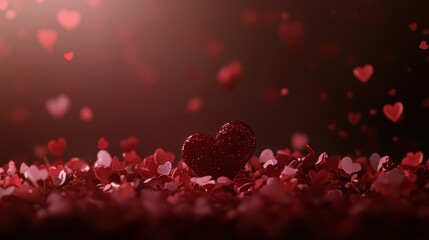 A central heart-shaped object surrounded by numerous smaller hearts creates a romantic and festive atmosphere perfect for Valentine's Day.