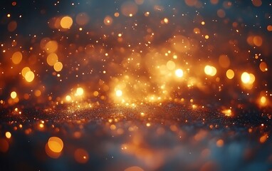 Obraz premium Abstract gold and blue glitter bokeh lights.