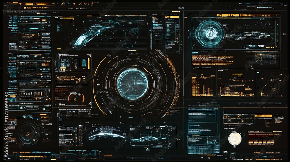 Aufkleber futuristic technology interface displays complex data systems