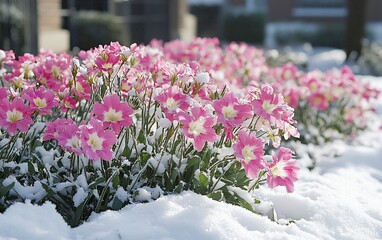 Pink flowers blooming in the snow. (1)