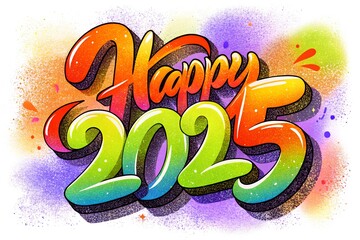 Happy New Year 2025 brush white background color