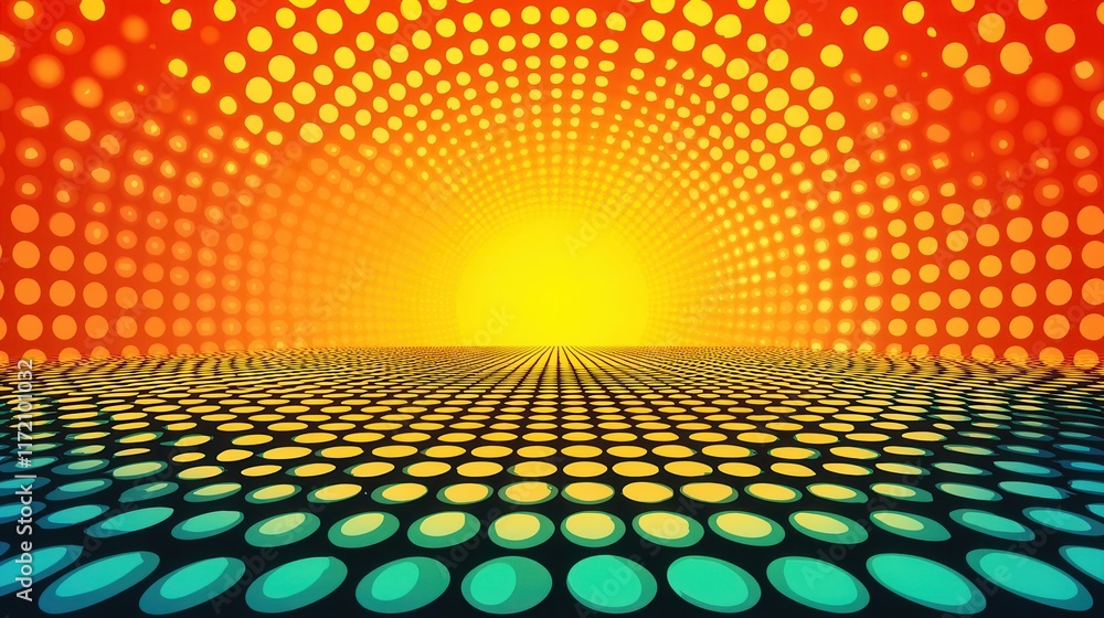 Poster vibrant abstract background with dotted patterns transitioning from bright yellow to deep orange and
