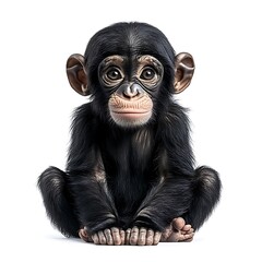 Naklejka premium Adorable baby chimpanzee sitting, white background, wildlife, animal portrait, perfect for children's books.
