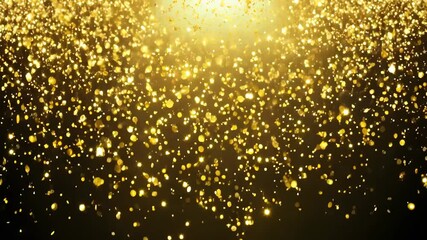 Elegant Gold Confetti Explosion on Black Background for Luxurious Celebrations