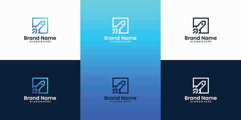 Collection of rocket monogram logo designs. Space rocket launching abstract isolated