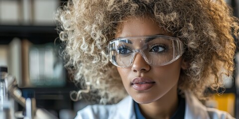 Female Researcher Analyzing Subatomic Key in Laboratory Setting