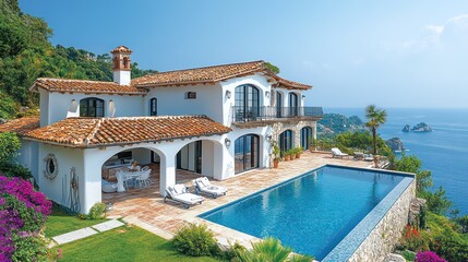 Fototapeta premium Mediterranean Villa with Infinity Pool and Ocean View