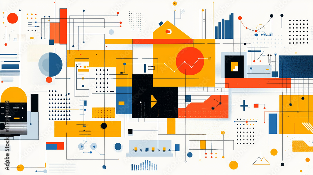 Poster abstract illustration of data analysis and digital technology.