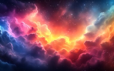 Naklejka premium Vibrant nebula with colorful cosmic clouds and stars.