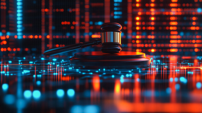 Cyberjustice: Gavel on Digital Circuit Board 