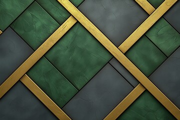 Abstract Green And Gray Squares With Gold Accents