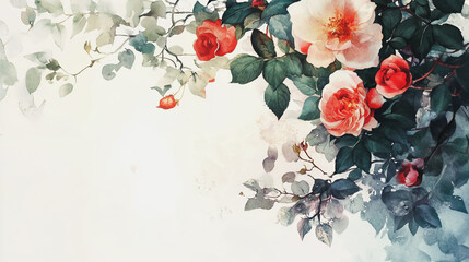 Elegant wedding invitation card background vector. Minimal hand painted watercolor botanical flowers texture template background. Design for wedding, vip cover, poster, rsvp moderncard.Valentine's Day