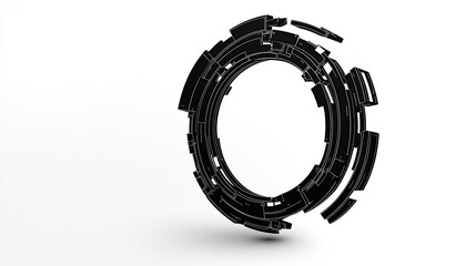 A futuristic, abstract black circular structure with intricate patterns, suggesting technology.