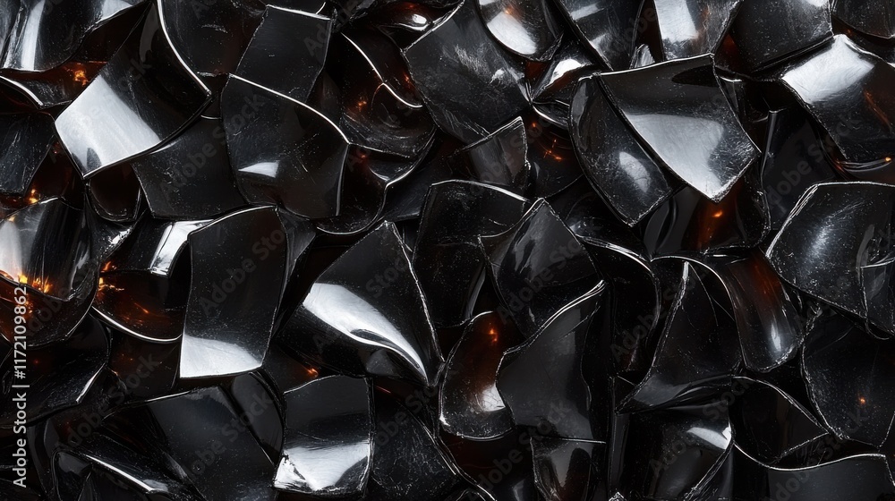 Aufkleber abstract close-up of curvy black plastic pieces with shiny surfaces creating a textured, modern back