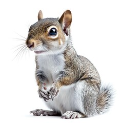 Fototapeta premium Adorable squirrel sitting, white background, wildlife, nature, website content.
