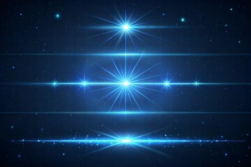 Blue horizontal lens flares pack. Laser beams, horizontal light rays.Beautiful light flares. Glowing streaks on dark background.  Collection effect light blue line png.