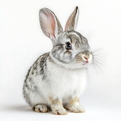 Obraz premium Adorable gray bunny rabbit, studio shot, white background, pet animal.